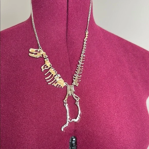 Silver Dinosaur Skeleton Necklace - Picture 5 of 5